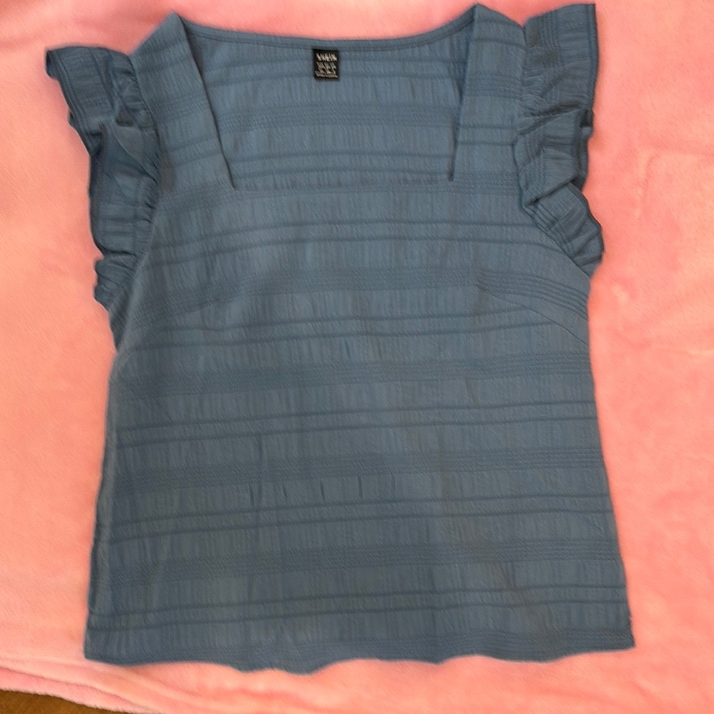 SHEIN Gray Ruffled Cap Sleeve Blouse